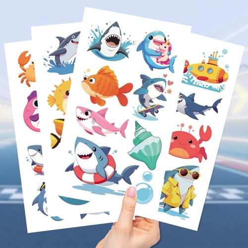 Shark Temporary Tattoos for Kids - 20 Sheets Ocean Sea Animal Party Favors