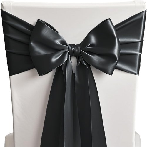 Black Satin Chair Sashes by [Brand Name] - Perfect for Weddings & Parties | 7x108 Inches