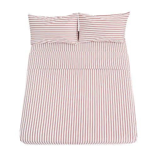 Full Size Burgundy Red Striped Bed Sheets Set - Super Soft & Breathable, Deep Pockets, Vertical Red Design