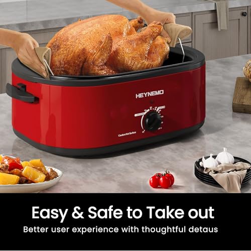 18 Quart Electric Roaster Oven with Self-Basting Lid - Red, Adjustable Temp