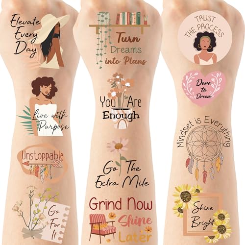 Boho Temporary Tattoos 8 Sheets - Inspirational Motivational Body Art