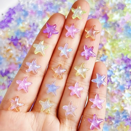 Starfish Nail Charms 200Pcs Colorful 3D Resin Beach Nail Gems for DIY