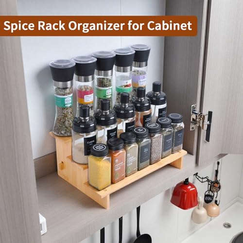 JinDoWin 3-Tier Bamboo Spice Rack Organizer for Cabinet, Small