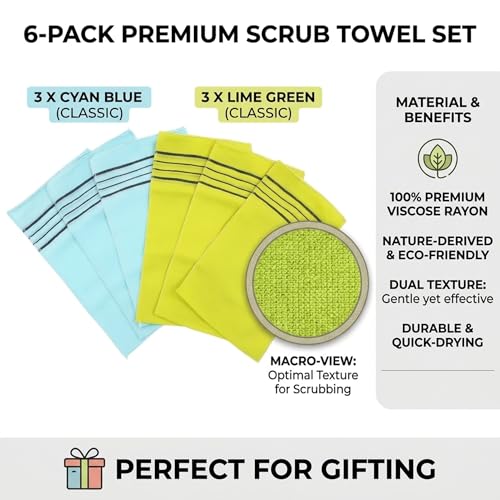 Olivia Tree Exfoliating Mitts - 6 Pack Korean Spa Body Scrubbers