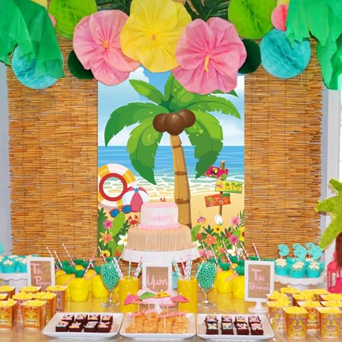 Hawaiian Luau Party Game - Pin The Coconut on Palm Tree Set