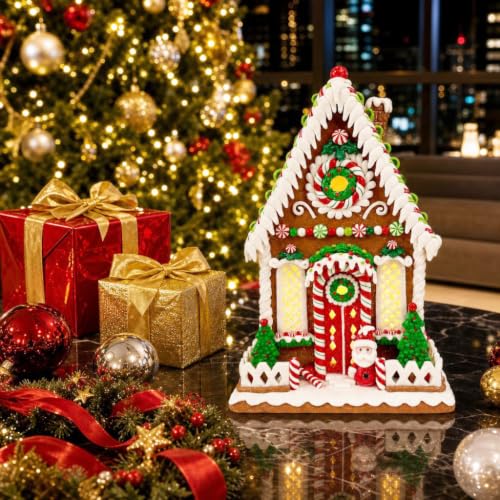 13-Inch Lighted Gingerbread House with LED Lights - Festive Holiday Decor