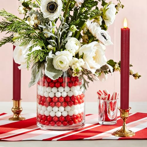 Lasumora Christmas Red Flameless Taper Candles Flickering with 6H Timer - K-Christmas Red-6
