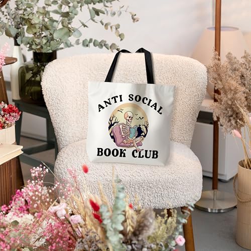 Canvas Tote Bag Library Black Reusable Shoulder Bag for Grocery Shopping