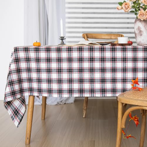 Black Christmas Plaid Ruffled Tablecloth 60x104 Inches - Festive Holiday Decor