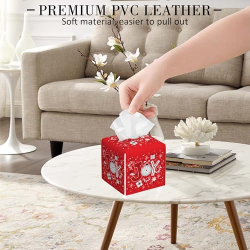 Square Leather Tissue Box Cover - Merry Christmas Snowflake Design