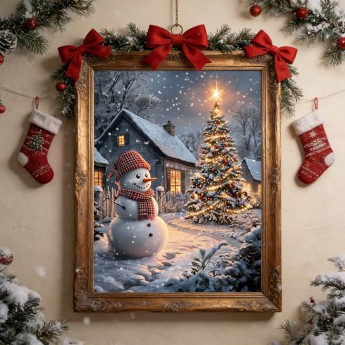 Christmas Tree Diamond Art Kit for Adults - 12x16 Inch Snowman & Tree
