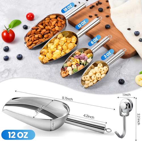OLESBUR 12oz Stainless Steel Ice Scoop with Magnetic Hook for Kitchen Use