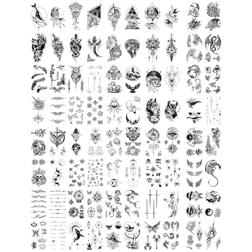 80 Sheets Small Temporary Tattoos Kit - Waterproof Realistic Finger Neck Hand Tattoos for Adults Women Men Kids