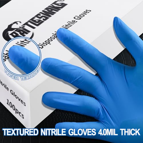 Rattlesnake Blue Textured Nitrile Gloves - 4 Mil, Latex-Free, Disposable (Pack of 100)