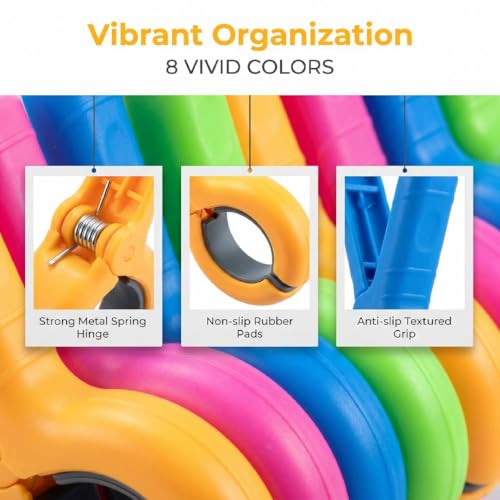 8 Pack Heavy Duty Windproof Beach Towel Clips with Storage Bag - Vibrant Colors