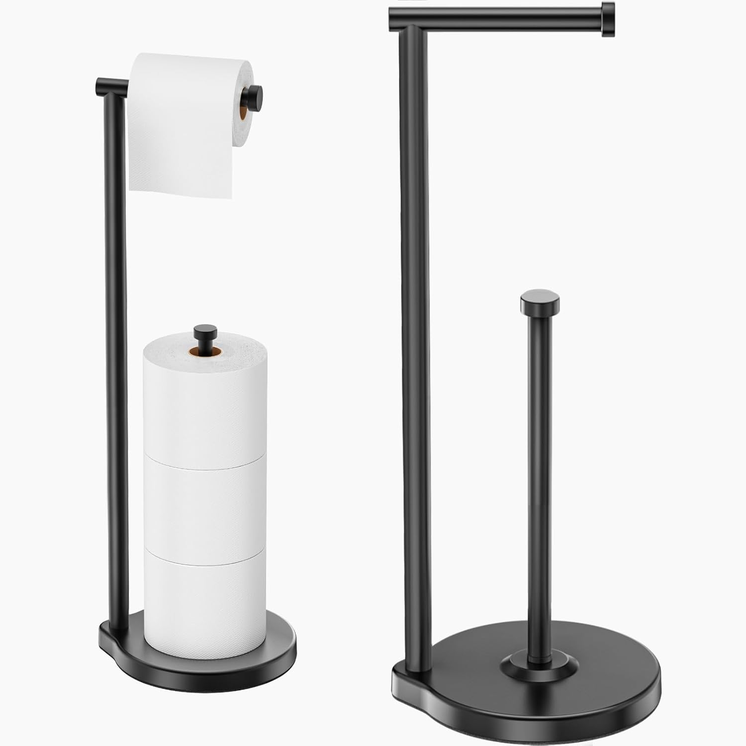 Theaoo Heavy-Duty Toilet Paper Holder Stand - Modern Freestanding Stainless Steel Tissue Roll Holder | Black
