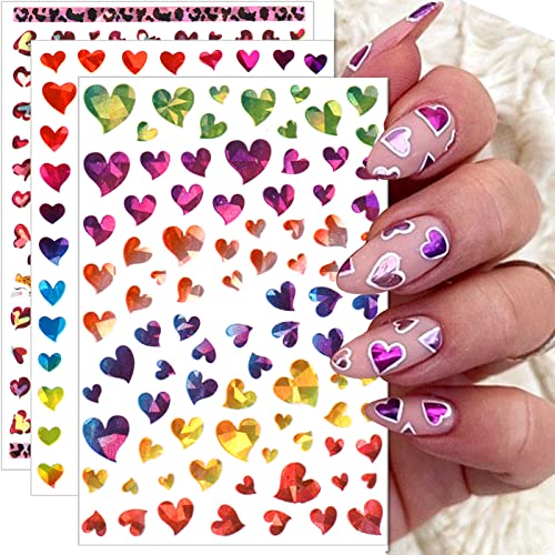 Heart Nail Stickers 9 Sheets 3D Valentine's Day Laser Decals