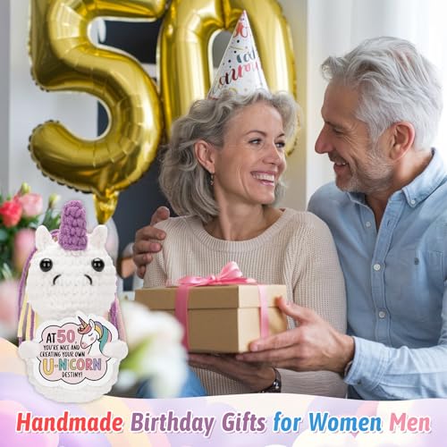 Handmade Positive Crochet Unicorn 50th Birthday Gift for Women