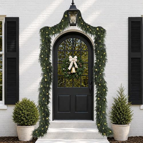 15FT Real Touch Cedar Christmas Garland with Separate String Lights - Green Moon