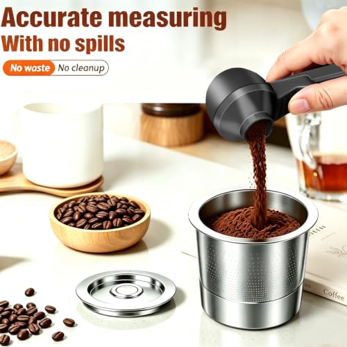 TIMEACT 2-in-1 Coffee Scoop with Funnel, 2 Tbsp Measuring Spoon - Black