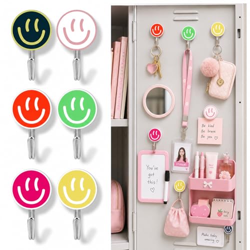 Smile Face Magnetic Locker Hooks - 6 Pack Decorative Set