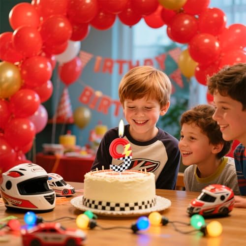 Red & Black Racing Cars Birthday Candle - Number 4 Cake Topper