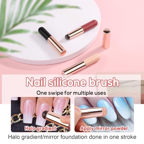 PEUTIER 3Pcs Silicone Nail Art Brushes, Reusable Gradient Jelly Head Manicure Tools
