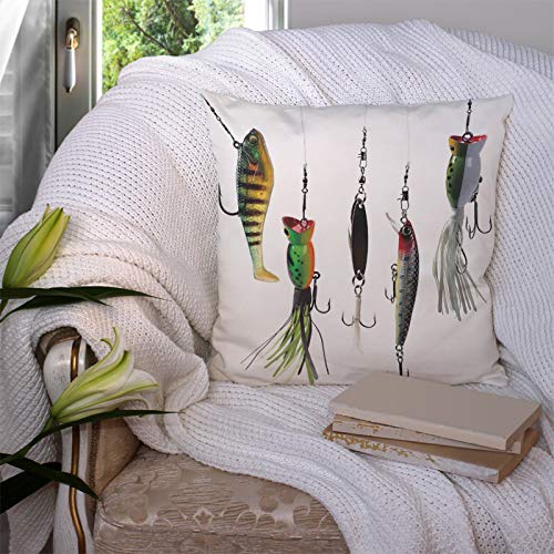 Fishing Bait & Hook Decorative Pillow Cover 18 x 18 Inch Cotton Linen – Versuswolf