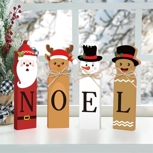 Christmas Noel Wooden Block Sign Xmas Tiered Tray Decor Santa Snowman Reindeer - Xmas