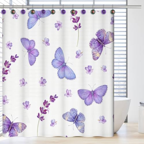 12PCS Purple & Colorful Rainbow Shower Curtain Hooks, Rustproof Bathroom Decor