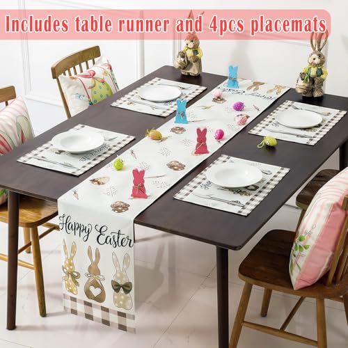 Easter Table Runner Set with 4 Placemats & 4 Gift Bags, Bunny & Carrot Linens