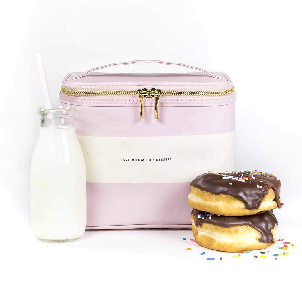 kate spade new york Small Insulated Lunch Tote, Lunch Cooler, 8 x 7 x 4.5 Cute Lunch Bag for Women, Pink Thermal Bag with Double Zipper Close and Carrying Handle, Blush Rugby Stripe