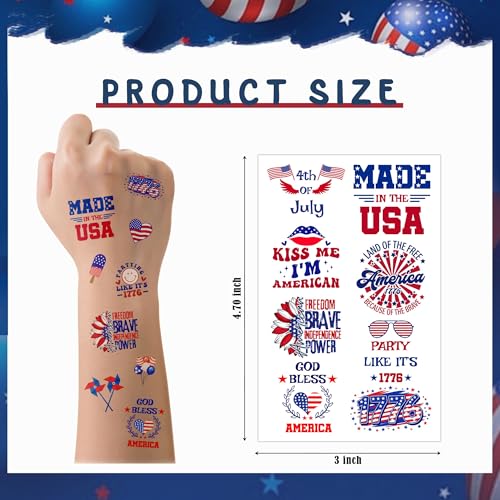 Memgift 240 PCS 4th of July Temporary Tattoos Patriotic Party Favors