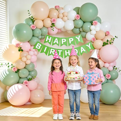Sage Green and Pink Balloons 50 Pcs 12 Inch Boho Party Decorations