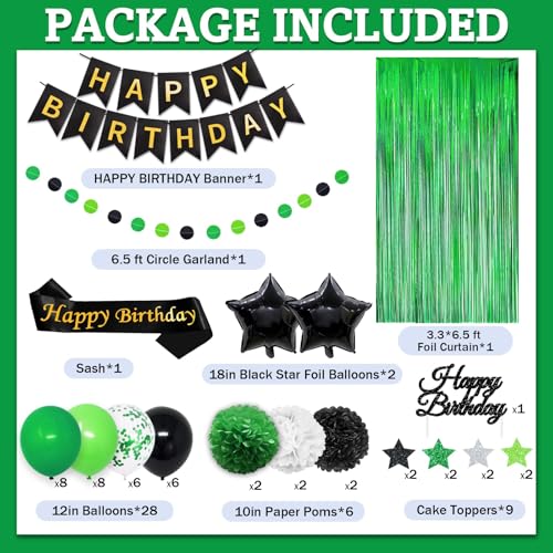 Green and Black Birthday Decorations Kit - 50PCS Party Supplies