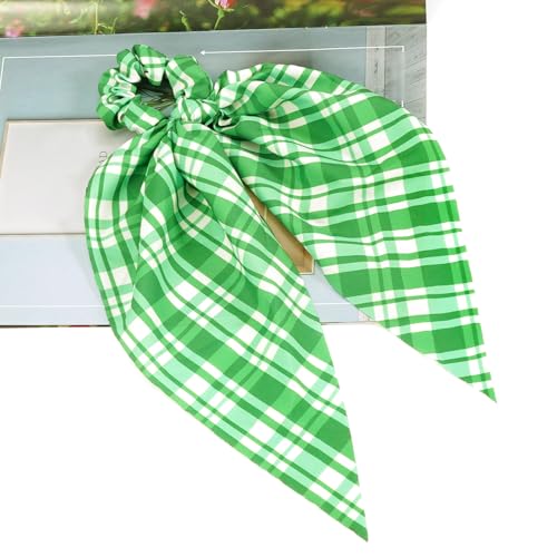 Budsmile Green Plaid Hair Scrunchies for Women Irish St. Patrick's Day Hair Bows