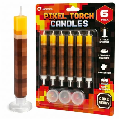 6 Pack Large Pixel Torch Birthday Candles for Gaming Cake Decorations