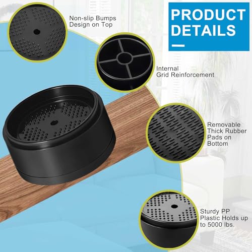 Heavy Duty Adjustable Bed Risers - 1 to 4 Inch Stackable Furniture Blocks (4 Pack, Black)