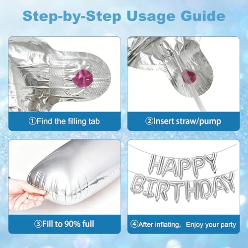 Silver Happy Birthday Balloon Banner - 16-Inch Foil Letters
