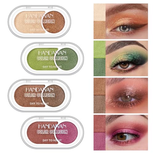 BERALLOYE Duo Eyeshadow Palette Shimmer Brown and Green 2 Pcs