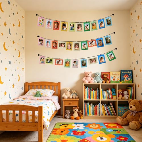30 Colorful 4x6 Inch Paper Photo Frames with Clips & String