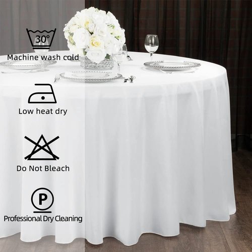 kapwall 6 Pack Round White Tablecloth - 120Inch (304cm) - Washable Polyester Table Cloth Decorative Fabric Table Cover for Wedding,Restaurant,Party.