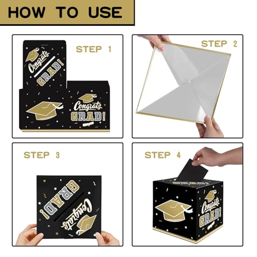 Gatherfun Black Gold Graduation Card Box - 2026 Party Supplies