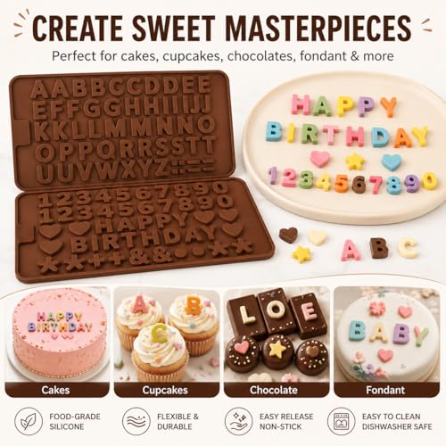 Mini Alphabet & Number Silicone Molds - 2 Pack for Cake Decorating