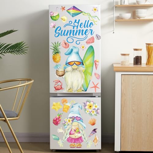 Hello Summer Gnome Window Clings - 2 Large Sheets of Tropical Decor