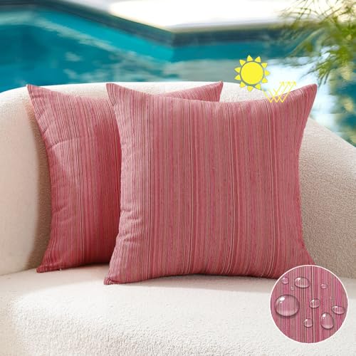 VAKADO Hot Pink Outdoor Chenille Pillow Covers 18x18 Set of 2 - Waterproof & UV Resistant