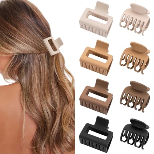 Faucye 8 Pack Medium Hair Claw Clips Matte Nonslip Rectangle Hair Jaw Clips
