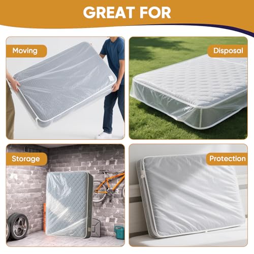 Queen Mattress Bag for Moving - Waterproof Plastic Cover 60" x 100"