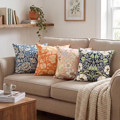 William Morris Floral Pillow Covers Set of 4 - 18x18 Inch Vintage Botanical Design