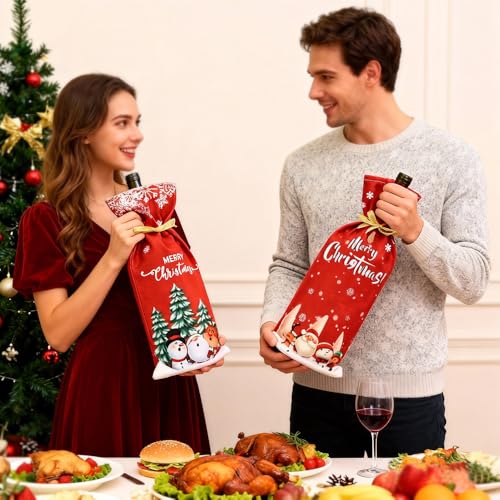 Yahpetes Christmas Wine Bottle Bags - 2 Pack Santa & Snowman